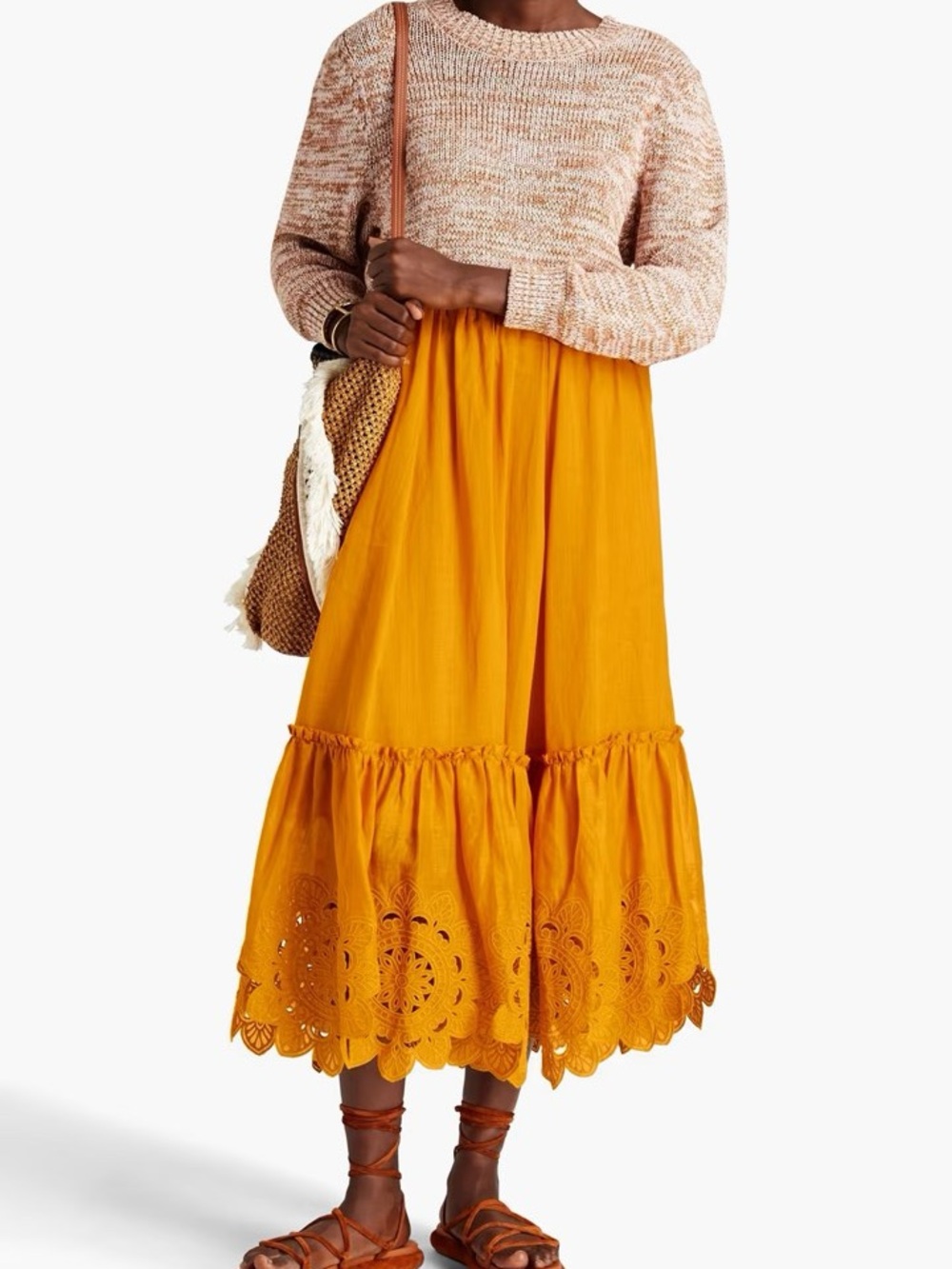 Zimmermann Embroidered Ramie Maxi Skirt Mustard Size 1 NWOT